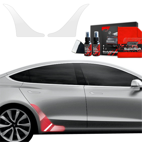 Folie interior - Folie de protecție 2în1 pentru prag lateral spate - Tesla Model 3 (2017-2020)