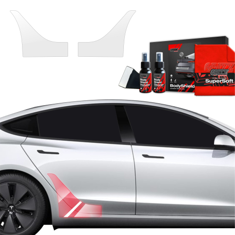 Folie interior - Folie de protecție 2în1 pentru pragul lateral spate - Tesla Model 3 (2021-2025)