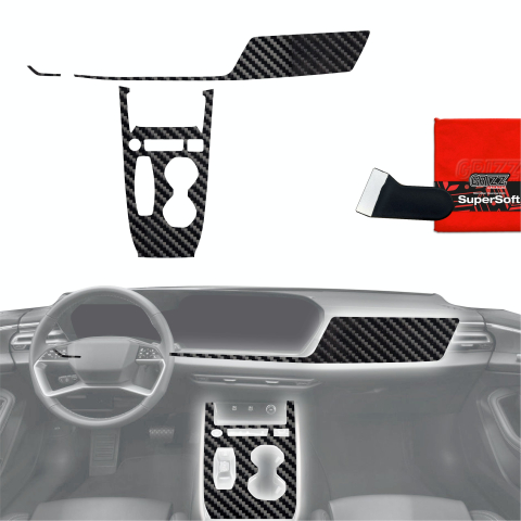 Folie interior - Folie de protecție 3în1 pentru consola centrală și bord - Audi A5 B10 (2025-2026) Aspect Carbon Lucios