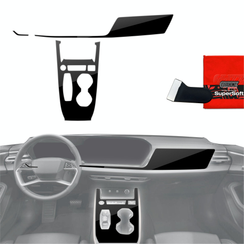 Folie interior - Folie de protecție 3în1 pentru consola centrală și bord - Audi A5 B10 (2025-2026) Negru lucios