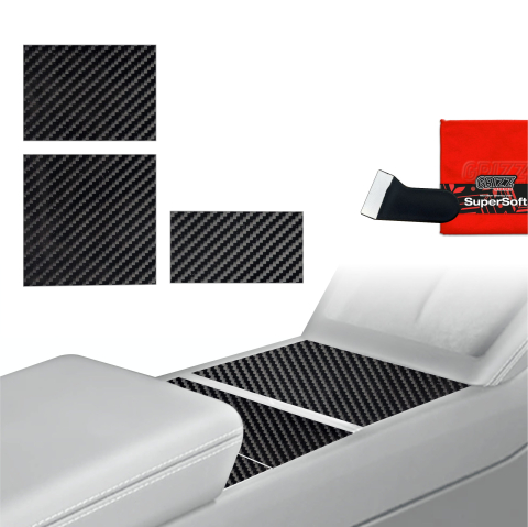 Folie interior - Folie de protecție 3în1 pentru consola centrală - Tesla Model 3 Highland (2024-2026) Aspect Carbon Lucios