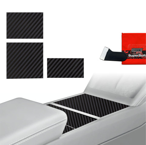 Folie interior - Folie de protecție 3în1 pentru consola centrală - Tesla Model 3 Highland (2024-2026) Aspect carbon mat antiamprentă