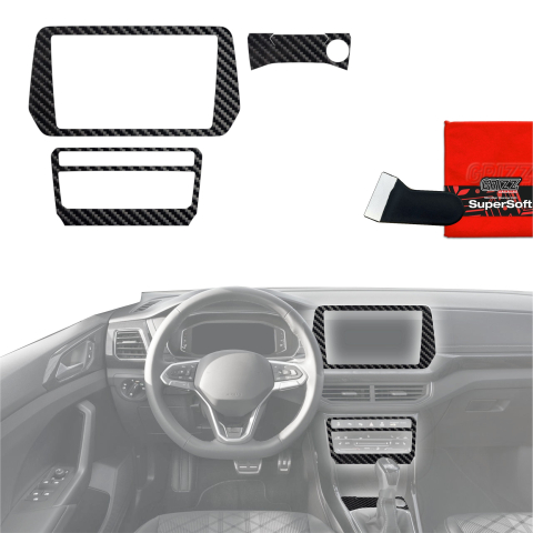 Folie interior - Folie de protecție 3în1 pentru consola centrală - Volkswagen T-Cross (2025-2026) Aspect carbon lucios