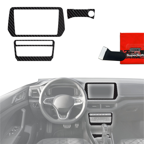 Folie interior - Folie de protecție 3în1 pentru consola centrală - Volkswagen T-Cross (2025-2026) Aspect carbon mat antiamprentă