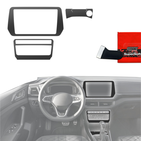 Folie interior - Folie de protecție 3în1 pentru consola centrală - Volkswagen T-Cross (2025-2026) Negru Mat Antiamprentă