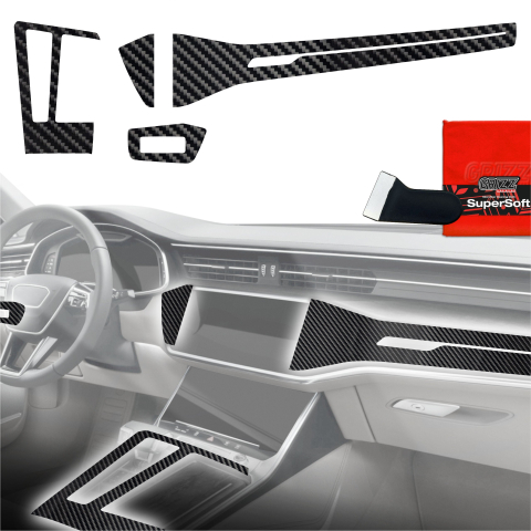 Folie interior - Folie de protecție 4în1 pentru consola centrală - Audi A7 C8 (2018-2025) aspect carbon lucios