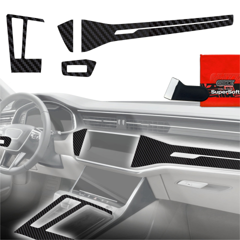 Folie interior - Folie de protecție 4în1 pentru consola centrală - Audi A7 C8 (2018-2025) aspect carbon mat antifingerprint