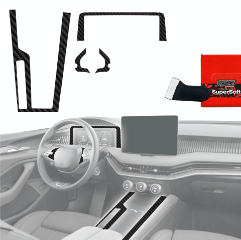 Folie interior - Folie de protecție 4în1 pentru consola centrală și bord - Skoda Superb 4 (2024-2026) Aspect carbon mat antiamprentă