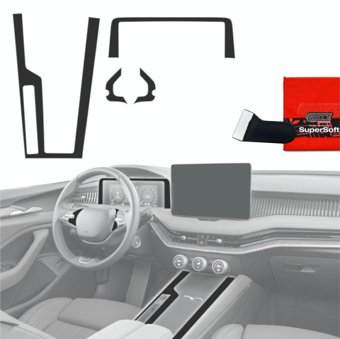 Folie interior - Folie de protecție 4în1 pentru consola centrală și bord - Skoda Superb 4 (2024-2026) Negru Mat Antiamprentă