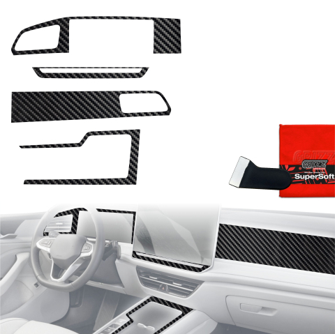 Folie interior - Folie de protecție 4în1 pentru consola centrală și bord - Volkswagen Passat B9 15" (2024-2026) Aspect Carbon Lucios