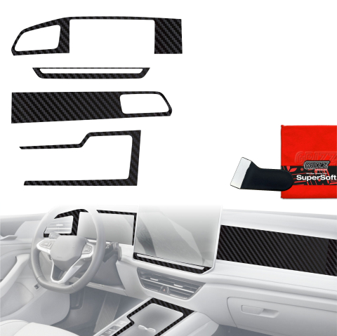 Folie interior - Folie de protecție 4în1 pentru consola centrală și bord - Volkswagen Passat B9 15" (2024-2026) Aspect carbon mat antiamprentă