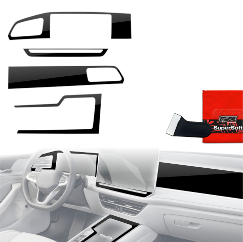 Folie interior - Folie de protecție 4în1 pentru consola centrală și bord - Volkswagen Passat B9 15" (2024-2026) Negru lucios