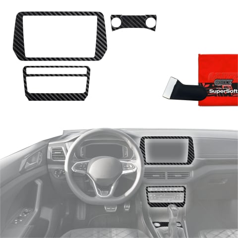 Folie interior - Folie de protecție 4în1 pentru consola centrală și bord - Volkswagen T-Cross (2025-2026) Aspect carbon lucios