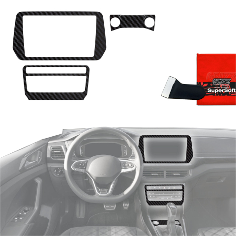 Folie interior - Folie de protecție 4în1 pentru consola centrală și bord - Volkswagen T-Cross (2025-2026) Aspect carbon mat antifingerprint