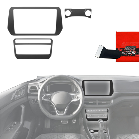 Folie interior - Folie de protecție 4în1 pentru consola centrală și bord - Volkswagen T-Cross (2025-2026) Negru mat antifingerprint