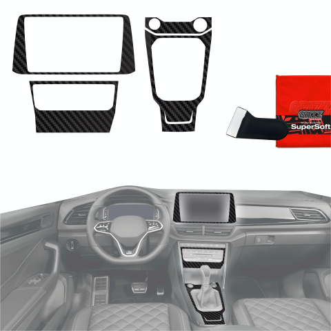 Folie interior - Folie de protecție 4în1 pentru consola centrală și bord - Volkswagen T-Roc R-Line (2025-2026) Aspect carbon mat antifingerprint