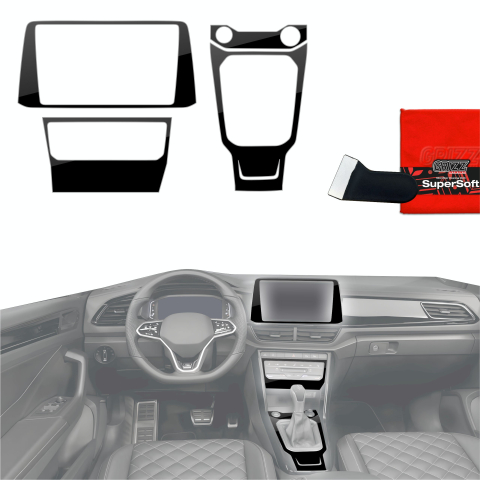 Folie interior - Folie de protecție 4în1 pentru consola centrală și bord - Volkswagen T-Roc R-Line (2025-2026) Negru lucios