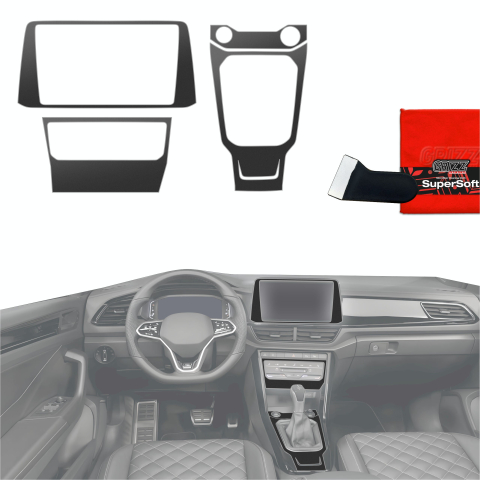 Folie interior - Folie de protecție 4în1 pentru consola centrală și bord - Volkswagen T-Roc R-Line (2025-2026) Negru mat antifingerprint