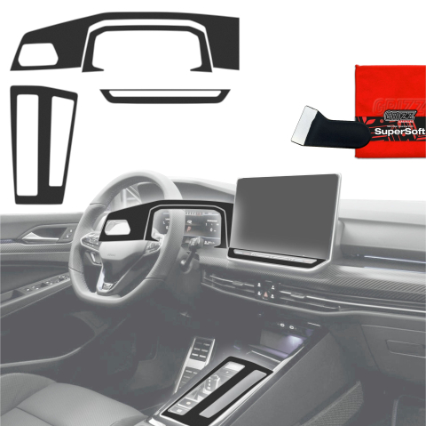 Folie interior - Folie de protecție 4în1 pentru consola centrală - Volkswagen Golf 8 (2024-2026) Negru Mat Antiamprentă