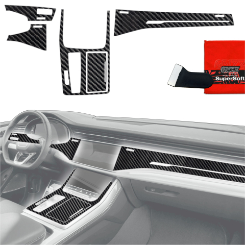 Folie interior - Folie de protecție 5în1 pentru consola centrală & bord - Audi Q7 (2019-2024) Aspect Carbon Lucios