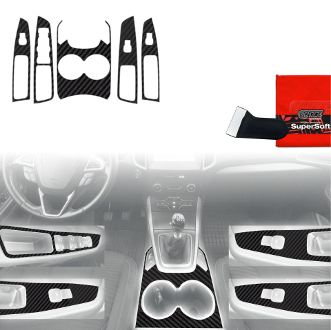 Folie interior - Folie de protecție 5în1 pentru consola centrală - Ford S-Max MK2 (2015-2023) aspect carbon mat antifingerprint