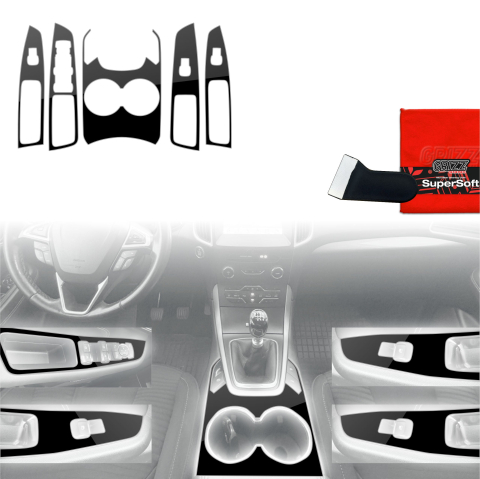 Folie interior - Folie de protecție 5în1 pentru consola centrală - Ford S-Max MK2 (2015-2023) Negru lucios