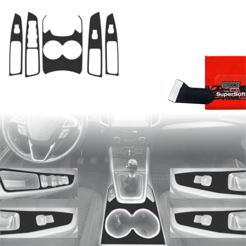 Folie interior - Folie de protecție 5în1 pentru consola centrală - Ford S-Max MK2 (2015-2023) Negru Mat Antiamprentă