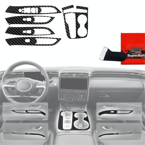 Folie interior - Folie de protecție 5în1 pentru consola centrală - Hyundai Tucson N-Line (2021-2024) aspect carbon lucios