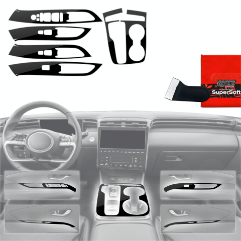 Folie interior - Folie de protecție 5în1 pentru consola centrală - Hyundai Tucson N-Line (2021-2024) Negru lucios