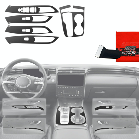Folie interior - Folie de protecție 5în1 pentru consola centrală - Hyundai Tucson N-Line (2021-2024) Negru Mat Antiamprentă