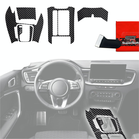 Folie interior - Folie de protecție 5în1 pentru consola centrală - Kia Ceed (2018-2025) Aspect Carbon Lucios