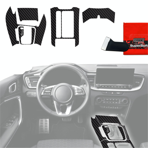 Folie interior - Folie de protecție 5în1 pentru consola centrală - Kia XCeed (2018-2025) Aspect Carbon Mat Antiamprentă