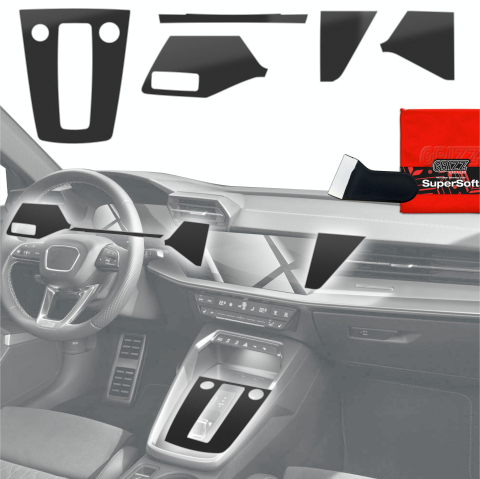 Folie interior - Folie de protecție 5în1 pentru consola centrală și bord - Audi A3 8Y (2020-2024) Negru Mat Antiamprentă