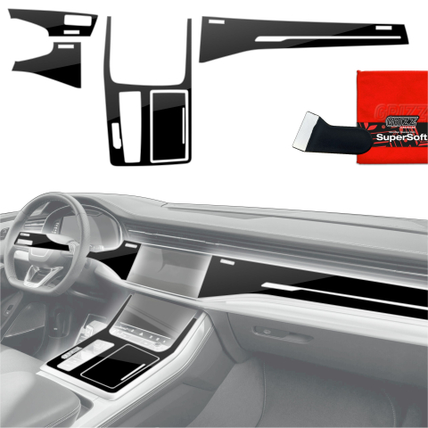 Folie interior - Folie de protecție 5în1 pentru consola centrală și bord - Audi Q8 (2019-2024) Negru Lucios