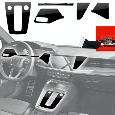 Folie interior - Folie de protecție 5în1 pentru consola centrală și bord - Audi RS3 8Y (2020-2024) Negru lucios