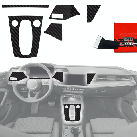 Folie interior - Folie de protecție 5în1 pentru consola centrală și bord - Audi S3 8Y Facelift (2024-2026) Aspect carbon mat anti-amprentă