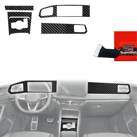 Folie interior - Folie de protecție 5în1 pentru consola centrală și bord - Volkswagen Tiguan 3 (2024-2026) Aspect Carbon Lucios