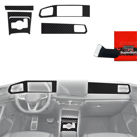 Folie interior - Folie de protecție 5în1 pentru consola centrală și bord - Volkswagen Tiguan 3 (2024-2026) Aspect carbon mat antiamprentă