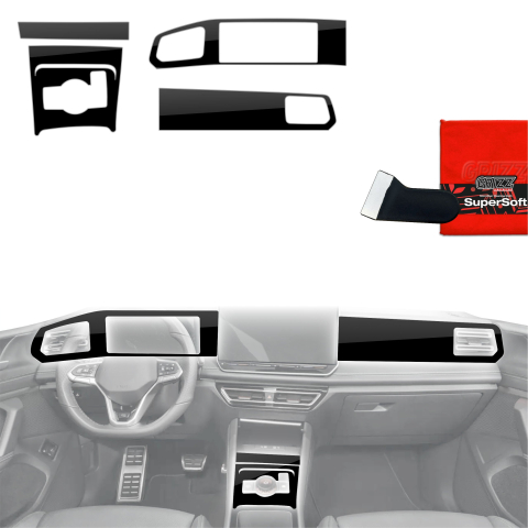 Folie interior - Folie de protecție 5în1 pentru consola centrală și bord - Volkswagen Tiguan 3 (2024-2026) Negru lucios