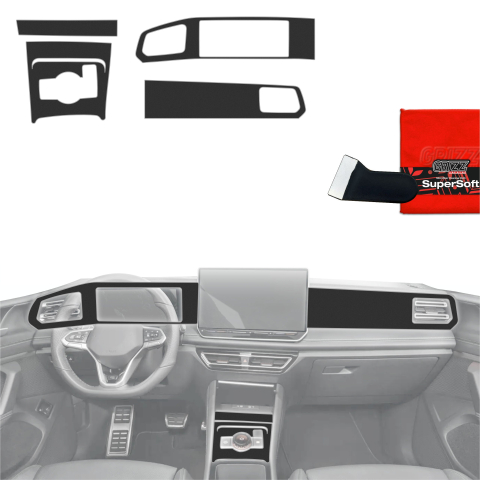 Folie interior - Folie de protecție 5în1 pentru consola centrală și bord - Volkswagen Tiguan 3 (2024-2026) Negru Mat Antiamprentă