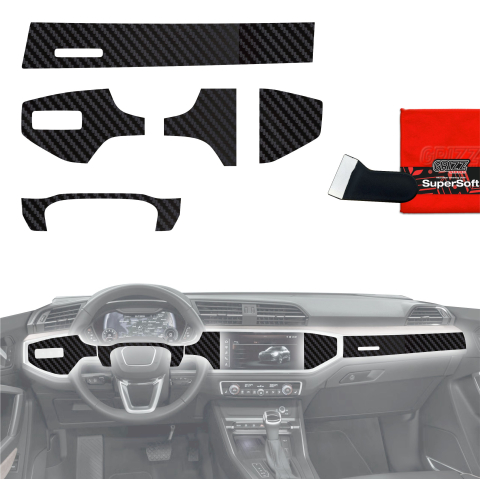 Folie interior - Folie de protecție 6în1 pentru consola centrală și bord - Audi Q3 (2018-2025) aspect carbon mat antifingerprint