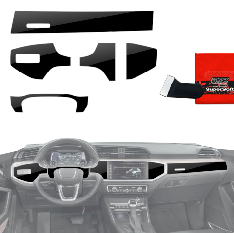 Folie interior - Folie de protecție 6în1 pentru consola centrală și bord - Audi Q3 (2018-2025) Negru lucios