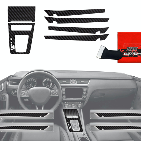 Folie interior - Folie de protecție 6în1 pentru consola centrală și bord - Skoda Octavia 3 DSG (2017-2020) Aspect Carbon Mat Antiamprentă