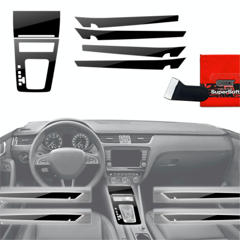 Folie interior - Folie de protecție 6în1 pentru consola centrală și bord - Skoda Octavia 3 DSG (2017-2020) Negru Lucios
