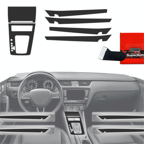 Folie interior - Folie de protecție 6în1 pentru consola centrală și bord - Skoda Octavia 3 DSG (2017-2020) Negru Mat Antiamprentă