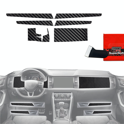 Folie interior - Folie de protecție 7în1 pentru consola centrală - Skoda Kodiaq (2016-2023) Aspect carbon lucios