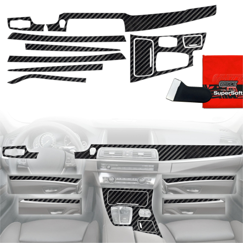 Folie interior - Folie de protecție 8în1 pentru consola centrală și bord - BMW 5 F10 (2012-2017) aspect carbon lucios
