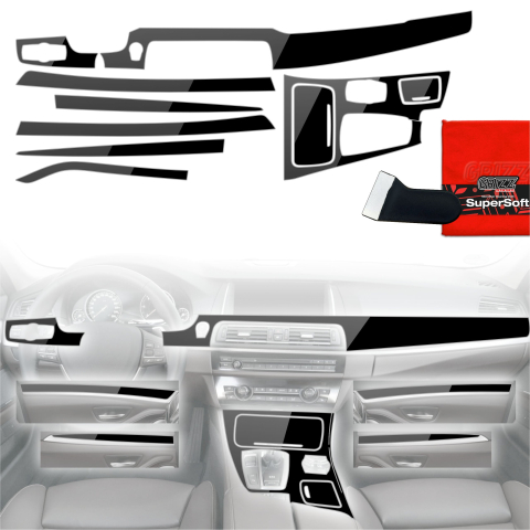 Folie interior - Folie de protecție 8în1 pentru consola centrală și bord - BMW 5 F10 (2012-2017) Negru lucios