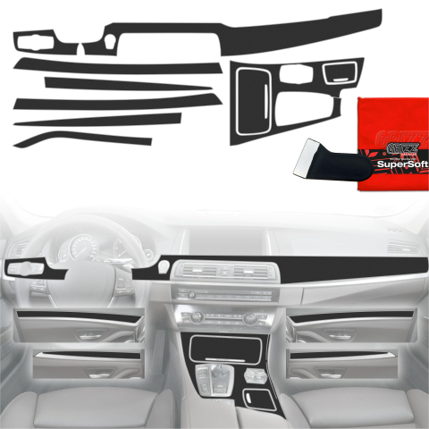 Folie interior - Folie de protecție 8în1 pentru consola centrală și bord - BMW 5 F10 (2012-2017) Negru Mat Antiamprentă