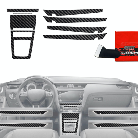 Folie interior - Folie de protecție 8în1 pentru consola centrală și bord - Skoda Octavia 3 (2017-2020) aspect carbon lucios
